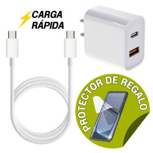 PACK CARGADOR TURBO POWER + PROTECTOR DE REGALO